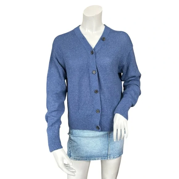 Madewell Blue Alpaca Blend Long Sleeve Cropped V Neck Cardigan Sweater Medium - Picture 2 of 9